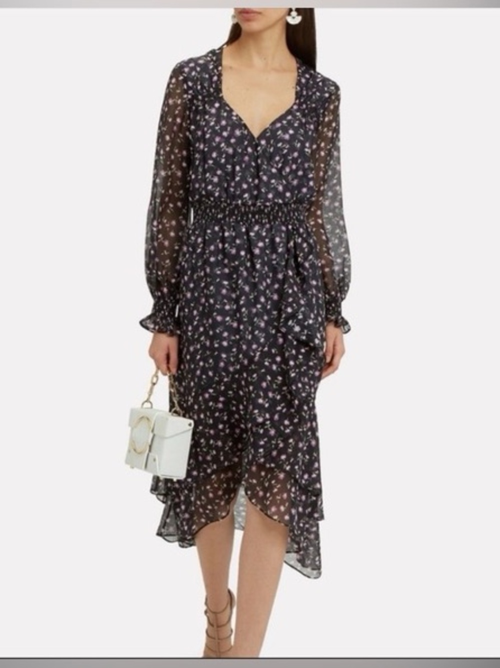 SILK INTERMIX Black Midi Dress with Floral dress